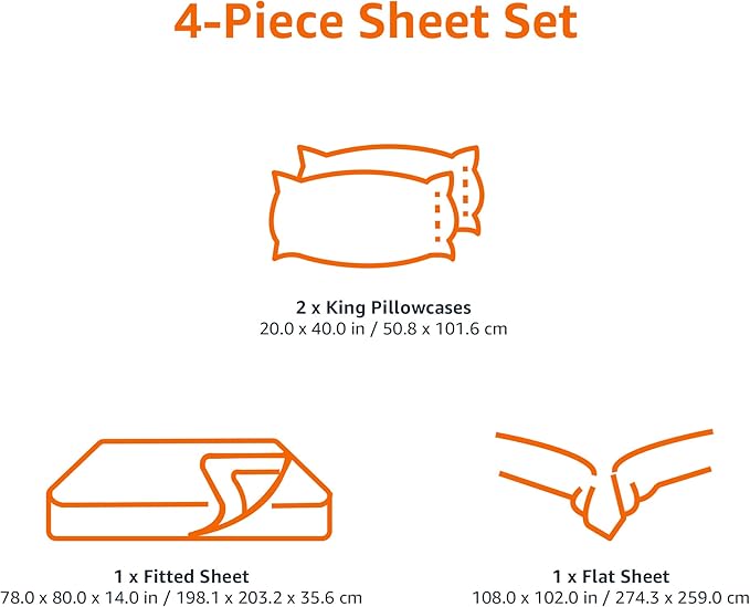 Amazon Basics Lightweight Super Soft, Cooling Luxury Microfiber 4 Piece Bed Sheet Set With 14-Inch Deep Pockets, King, Gray Crosshatch, Printed