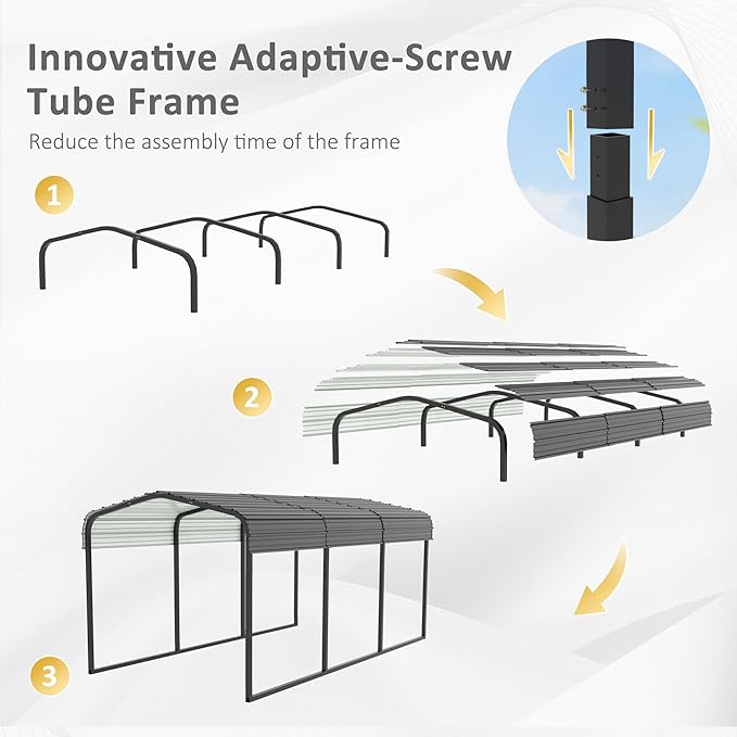 MUPATER Outdoor Carport Canopy 10' x 15', Metal Carport Tent Heavy Duty, Garage Car Shelter Shade with Metal Roof, Frame and Bolts for Car, Truck and Boat, Grey
