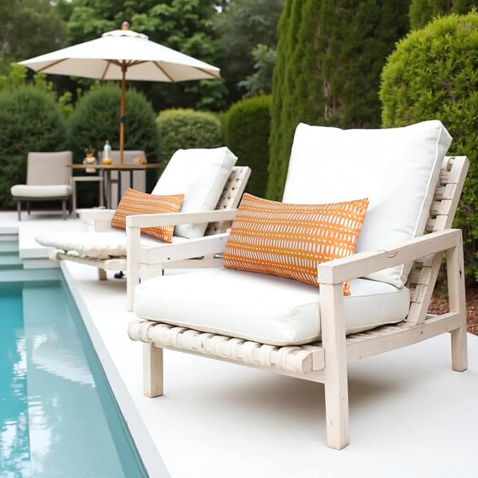 Pack of 2 12x20 Outdoor Pillows, Waterproof Throw Pillows with Inserts, Decorative Lumbar Pillows for Patio, Garden, Couch, Furniture, Sofa, Bed, Living Room(Pebble Orange)