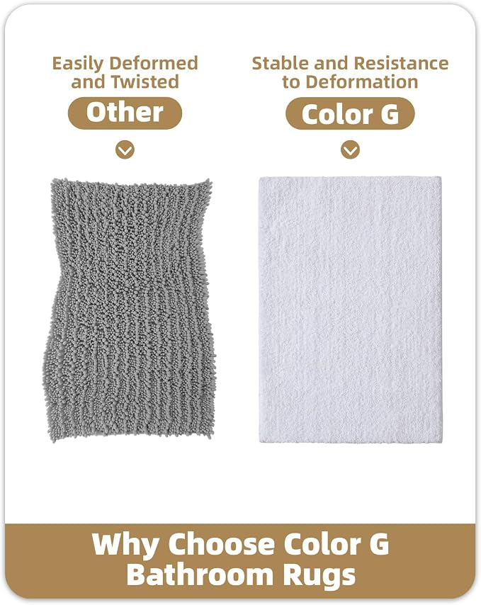 Color&Geometry White Large Bathroom Rugs, Absorbent, Non Slip, Soft, Washable, Quick Dry, 24"x36" Bath Mats for Bathroom, Microfiber Bath Rug Shower Mat