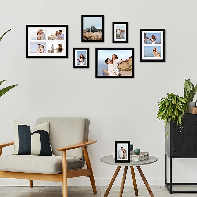 Solid Oak Wood Frame - 11x14 Black Wooden Picture Frames with Real Tempered Glass,5 Opening 4x6 with Mat or 11x14 Without Mat for Wall Decor Art Photo(Color Black)