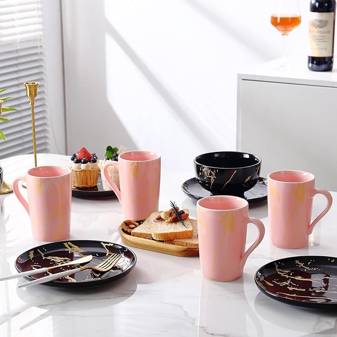 Porcelain Coffee Mugs, 12 Ounce, Set of 6, Pink | Hot Tea | Cappuccino | Mocha | Cocoa | Cups for Latte