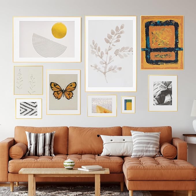 16x24 Frame | 16x24 Gold Frame With Mat For 12x18 | Metal Aluminum Picture Frame With Tempered Glass | Minimalist Modern Poster Frame | Hanging Hardware Included | Set of 2, Gold