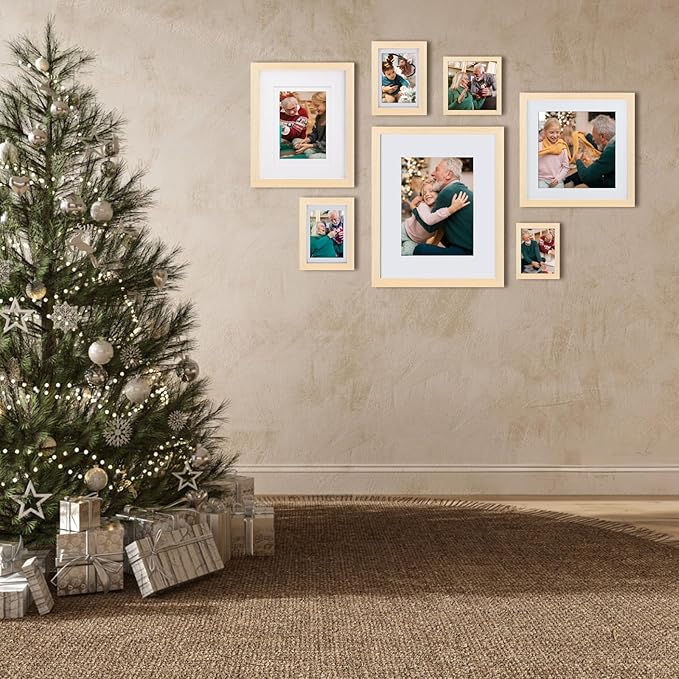 Egofine 11x14 Picture Frame Made of Solid Wood with Plexiglass, Display Pictures 5x7/8x10 with Mat or 11x14 Without Mat for Tabletop and Wall Mounting, Oak Wood