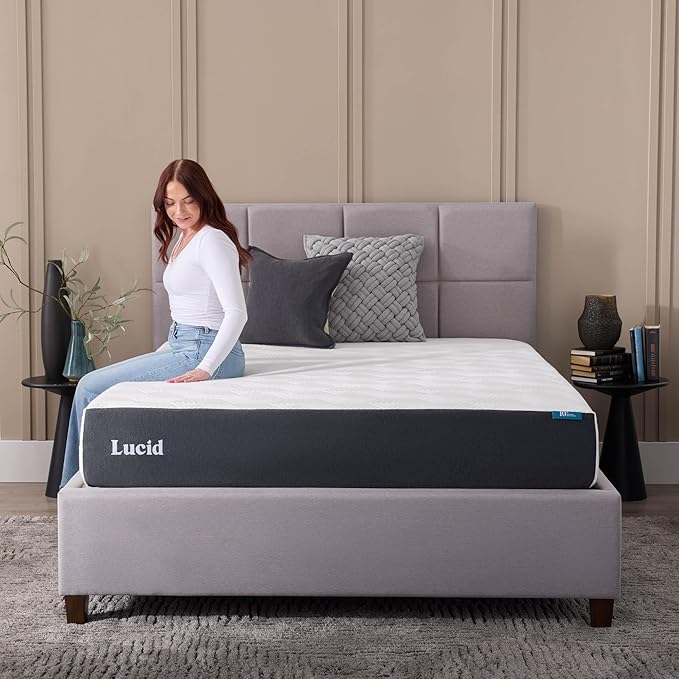 LUCID 10 Inch Memory Foam Mattress - Firm Feel - Infused with Bamboo Charcoal and Gel - Bed in a Box - Temperature Regulating - Pressure Relief - Breathable - California King Size