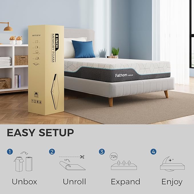 FATHOM Medium King Mattress 12 Inch Memory Foam Mattress King Size Bed in a Box for Back Pain Relief and Cool Sleep with Gel Foam and Removeable Fiberglass Free Cover, CertiPUR-US Certified