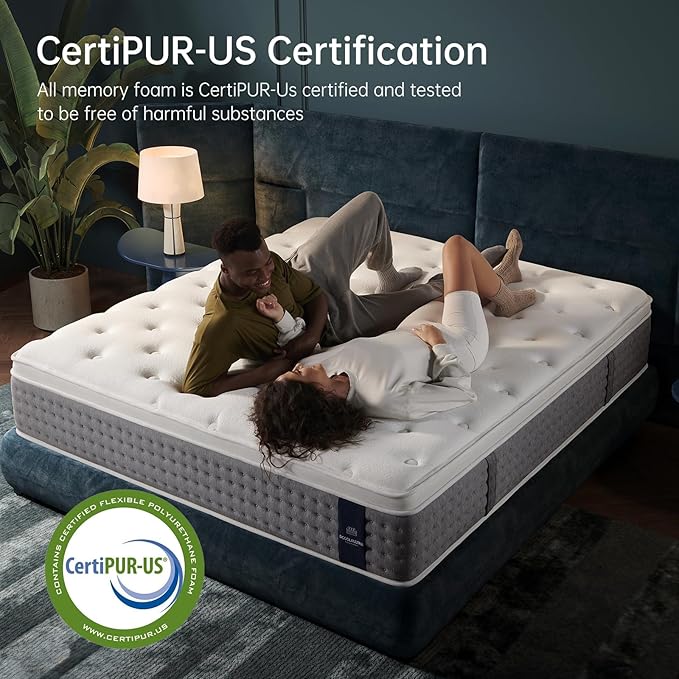King Mattress 14 Inch,Medium Firm Hybrid with Memory Foam& Individually Wrapped Pocket Coils for Support,CertiPUR-US Certified,Fiberglass-Free