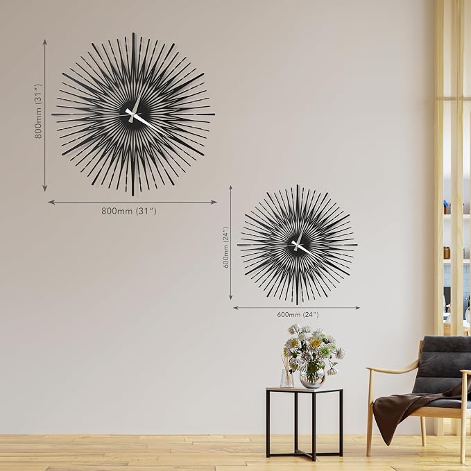 Sun Rays Wall Clock, Large Metal Decorative Wall Clock, Modern Minimalist Wall Decor (Bronze, Small)
