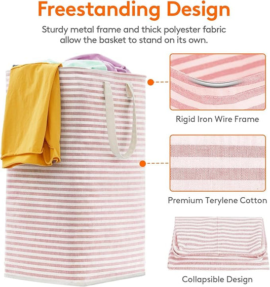 Lifewit 3 Pack Laundry Hamper Large Collapsible Laundry Baskets, Freestanding Waterproof Clothes Hamper with Easy Carry Handles in Laundry Room Bedroom Bathroom College Dorm for Adults, Pink, 3 x 80L