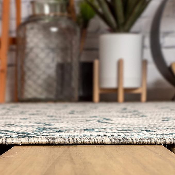 JONATHAN Y SMB106E-8TGN Charleston Vintage Filigree Textured Weave Gray/Teal 8' Octagon Indoor/Outdoor Area Rug, Non-Shedding, Stain Resistant,Fade Resistant, Easy-Cleaning for Backyard Patio, Porch