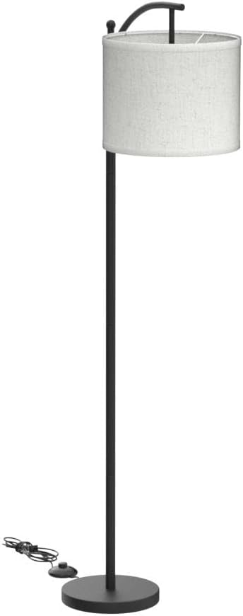 DLLT Modern Arc Floor Lamp, Farmhouse Standing Floor Lamps with Lantern Lampshade, Industrial Tall Reading Light for Bedroom Living Room Office Study, 3 Color Temperatures, Black, 8W Bulb Included