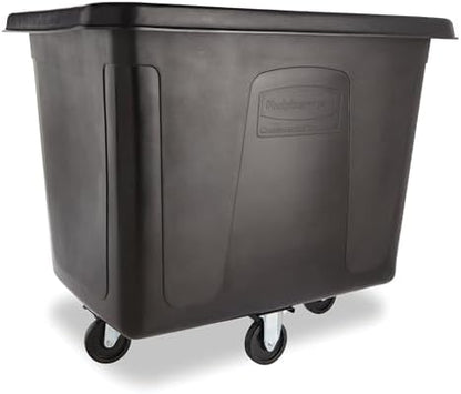 Rubbermaid Commercial Products Cube Basket Truck with Wheels/Casters, 500 lbs Capacity, Rectangular, Black, For Laundry/Waste/Trash/Heavy Materials