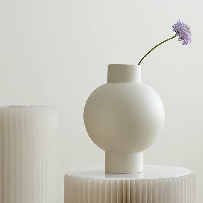 Classic Lantern Flower Vase, Round Spherical Large Capacity, 9" × 7" (Matte Crème)