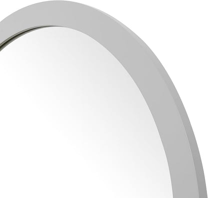 ARIEL Round Wooden Mirror 24" in Grey, Wood Circle Wall Mirror for Bathroom, Vanity, Entryway & Living Room Decor, Farmhouse Style
