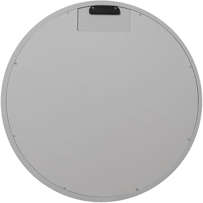 ARIEL Round Wooden Mirror 24" in Grey, Wood Circle Wall Mirror for Bathroom, Vanity, Entryway & Living Room Decor, Farmhouse Style