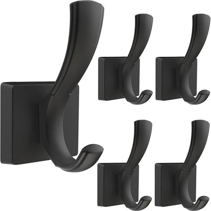 TOFIIGREM Black Towel Hooks Coat Hook, Towels Robe Holder for Bathroom Hat Hooks for Wall Hanging Key Bag Backpack (5 Pack, Black)