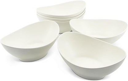 Oval Salad Bowls 34oz, Bamboo Fiber Serving Bowls Set of 6, Individual Salad Bowls for Kitchen Eating Restaurant, Deep Soup Bowls for Salad,Fruit,Pasta,Vegetable, Dishwasher Safe, Matte White