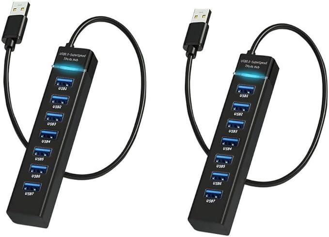 2 Pack 7 Ports USB Hub, High Speed Data Transmission Docking Station, Compatible