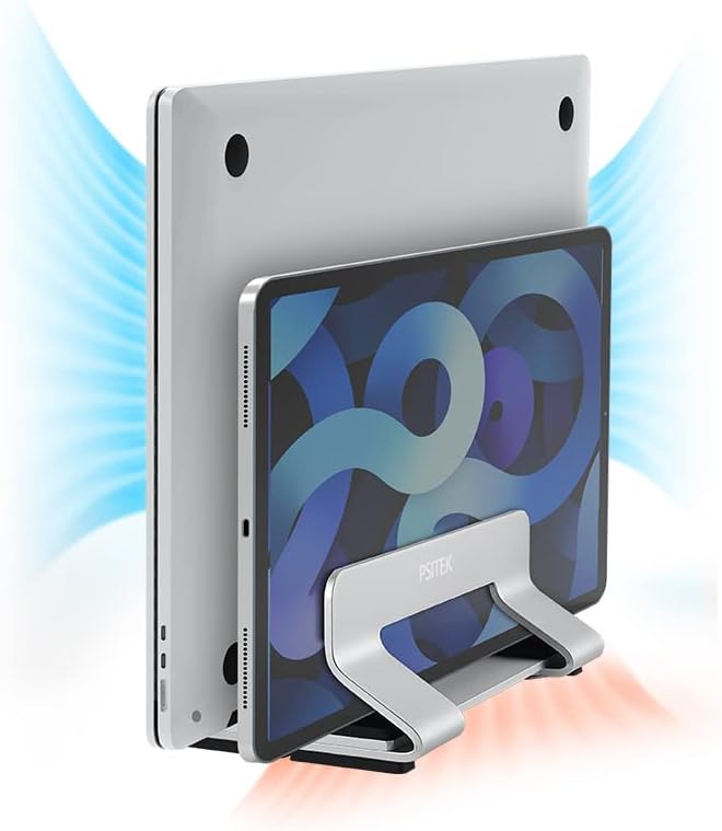 Aluminum Dual Vertical Laptop Stand Dock Holder, Supports 2 Devices, Adjustable