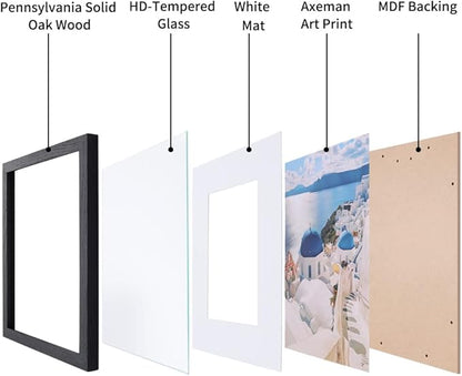 Axeman 16x16 Picture Frame with Mat for 12x12, Solid Oak Wood Square Picture Frame with Tempered Glass, Wooden Square Photo Frame 16''x16'' for Art Photo and Prints, Set of 2, Black