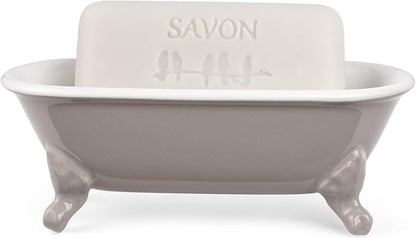 6.5" Ceramic Mini Decorative Clawfoot Bathtub Bar Soap Dish, Kitchen Sponge Holder and Shower Tray for Bathroom, 1 Pack(Taupe)