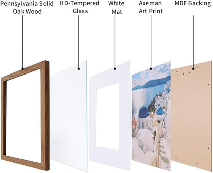 Axeman 16x24 Frame With Mat for 12x18, Solid Oak Wood 16x24 Poster Frame With Tempered Glass, 16 x 24 Picture Frame for Wall, 16 by 24 Wood Frame Home Decor, Hanging Hardware included, 2 PCs, Walnut
