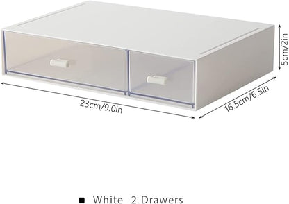 Desk Organizer-Stackable Storage Drawers, Desk Drawer Organizer Perfect For Collection Small Item/Cosmetic Office Supplies - 2 drawers (White)