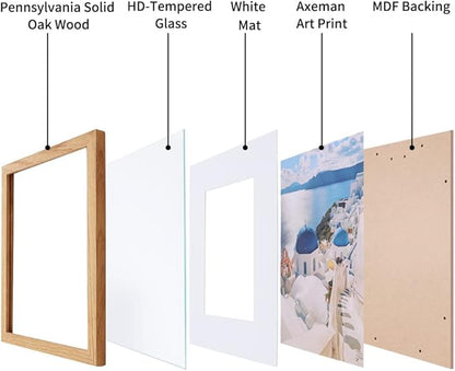 Axeman 12x16 Picture Frame with Mat for 8.5x11, Solid Oak Wood Frame with Tempered Real Glass, Wooden Certificate Document Frame for Wall with Wall Hook Included, Set of 2, Natural
