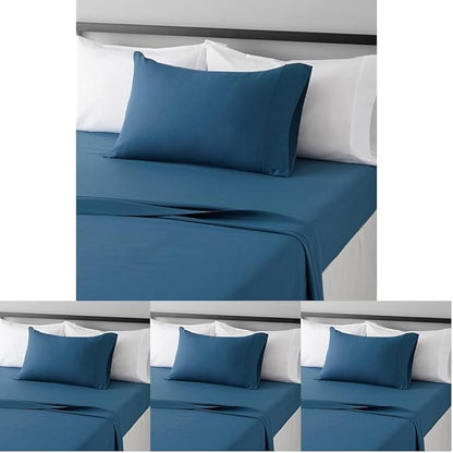 Amazon Basics Lightweight Super Soft Easy Care Wrinkle Free Microfiber 3 Piece Bed Sheet Set with 14-Inch Deep Pockets, Twin, Dark Teal, Solid, Kids, Men & Women Bedding (Pack of 4)