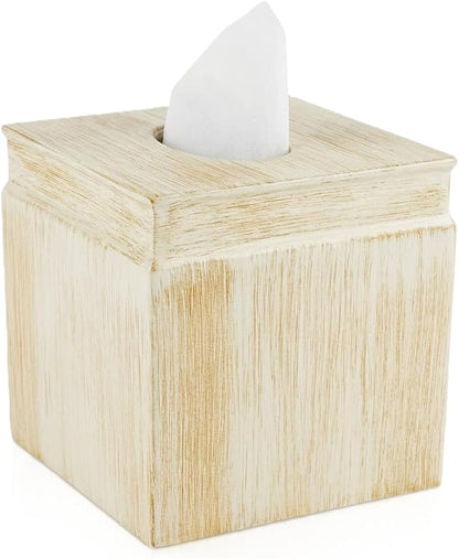 Creative Scents Rustic Luxe Tissue Box Cover Square – Beige Tissue Box Holder with Oval Opening, Modern Farmhouse Bathroom Accessories Decor