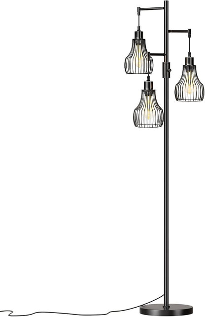 Ziisee Dimmable Floor Lamp, 3 x 800LM LED Edison Bulbs Included, Farmhouse Industrial Floor Lamp Standing Tree Lamp with Elegant Cage Tall Lamps for Living Room Bedroom Office - Black