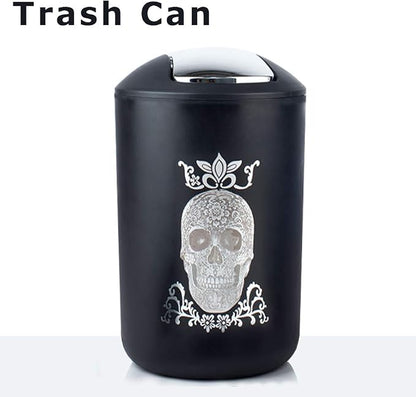 Halloween Bathroom Accessories Set 6 Piece Plastic Bathroom Ensemble Soap Dispenser Toothbrush Holder Tumbler Soap Dish Trash Can Toilet Brush Holder for Decorative Countertop Housewarming Gift(Black)