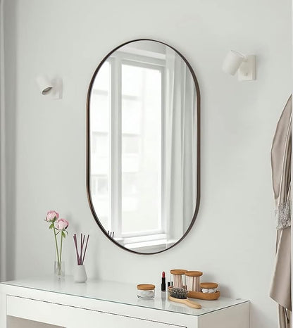 Andy Star Bronze Bathroom Mirror, 24x36 Brushed Bronze Oval Mirror, Oval Wall Mirror, Oval Vanity Mirror Metal Frame Deep 1’’ Hang Vertical or Horizontal