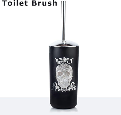 Halloween Bathroom Accessories Set 6 Piece Plastic Bathroom Ensemble Soap Dispenser Toothbrush Holder Tumbler Soap Dish Trash Can Toilet Brush Holder for Decorative Countertop Housewarming Gift(Black)