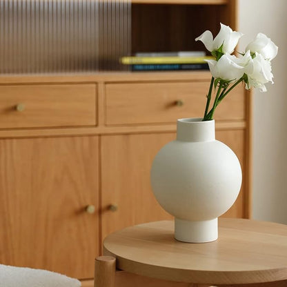 Classic Lantern Flower Vase, Round Spherical Large Capacity, 9" × 7" (Matte Crème)