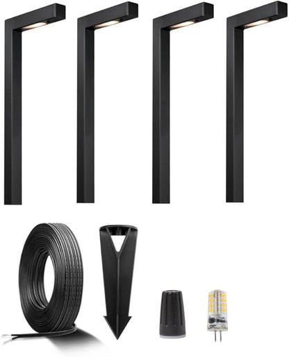 12V Brass Landscape Black Path Lighting Kit (4 Pack Path Lights) with 100 Feet Cable and 20Pack Wire Connectors for Outdoor House Garden Patio Walkway Without Low Voltage Transformer