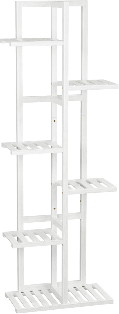 ROMGUAR CRAFT 6 Tier Bamboo Plant Stand Indoor, Wood Tall Flower Holder Corner Tiered Plant Shelf for Multiple Plants (White)