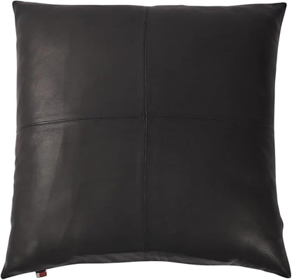 D DOLLY LAMB Lambskin Leather Pillow Cover - Sofa Cushion Case - Decorative Throw Covers for Living Room & Bedroom, 16x16 Inches - Black (02) Pack of 2