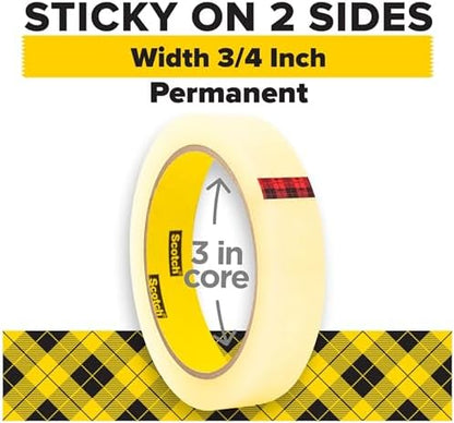 Scotch Double Sided Tape, Office and School Supplies for Arts and Crafts, Alternative to Scrapbooking Glue, 0.75 in. x 1296 in., 1 Tape Refill Roll