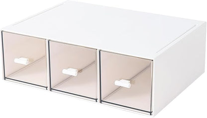 Plastic 3 Drawer Organizer for Cosmetic Storage, Desk Organizer, Makeup Organizer for nail polish, Lipstick, Brushes, Jewelry, Skincare, Bathroom Organization Boxes - White