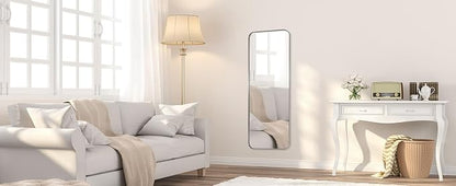 ANDY STAR 18" x 48" Full Length Wall Mirror, Large Brushed Gold Mirror for Bathroom, Rounded Corner Rectangle Body Mirror for Floor and Leaning