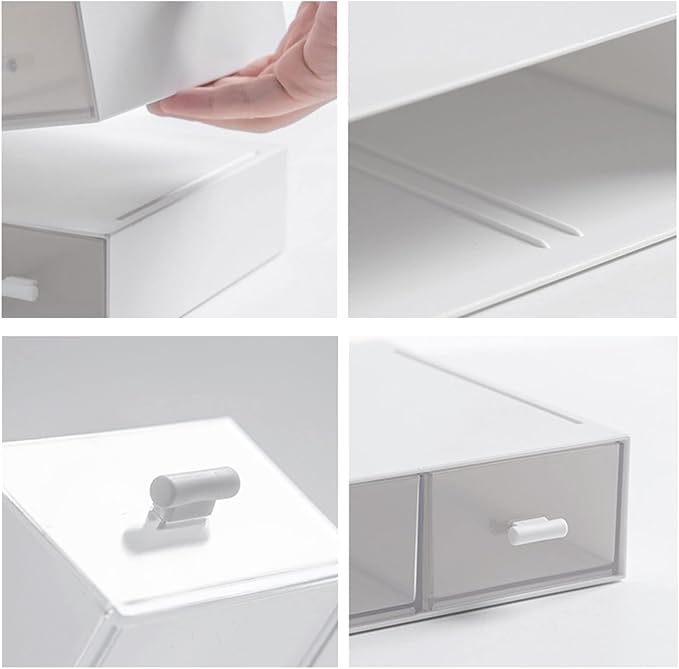 Desk Organizer-3 Tier Stackable Storage Drawers with 6 Compartments White Compact Desk Storage Drawers Great for Makeup Storage Bathroom Organization Accessories Etc (White)