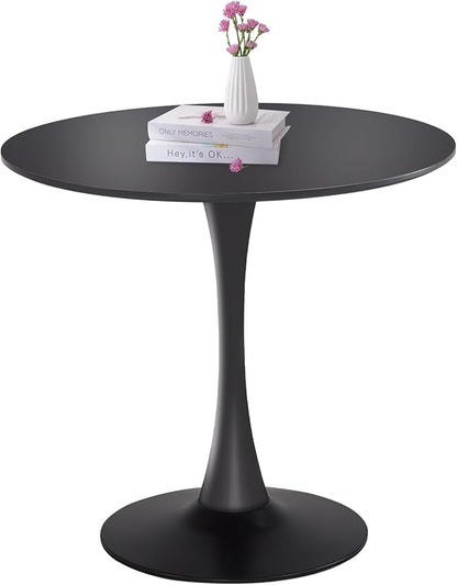 Tulip Round Dining Table 31.5" Black Round Kitchen Dining Table for 2-4 People, with 0.7" MDF Tables Top and Metal Pedestal Base Dinner Tables for Cafe, Home, Dining Room