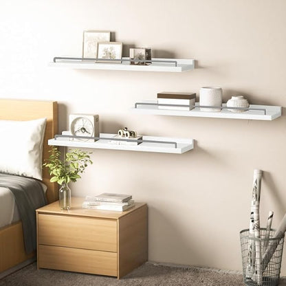 RYOFOBETTO 22 inches Long Floating Shelves, Bathroom Decor Shelves Over Toilet, Farmhouse Wall Shelves for Living Room, Bedroom, Picture Frames, Plants, Kitchen, Set of 3 (White and Grey)