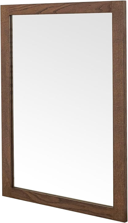 ARIEL Rectangular Wooden Mirror 24" x 32" in Brown Oak, Flexible Horizontal/Vertical Hanging for Bathroom, Vanity, Entryway & Living Room Decor, Farmhouse Style