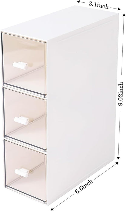 Plastic 3 Drawer Organizer for Cosmetic Storage, Desk Organizer, Makeup Organizer for nail polish, Lipstick, Brushes, Jewelry, Skincare, Bathroom Organization Boxes - White
