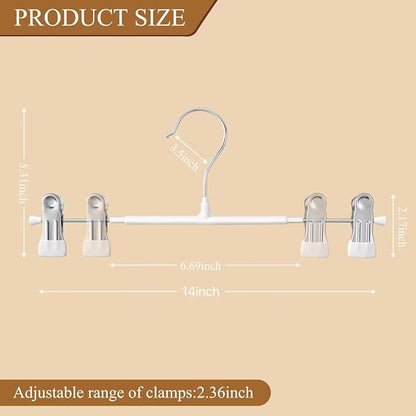 10 Pack 14Inch Heavy Duty Pants Skirt Hangers with Clips,Metal Trousers Hanger for Jeans White Non Slip Women Shorts Hangers Saving Space Clothing Hanger for Adult,Men,Children,Kid,Baby