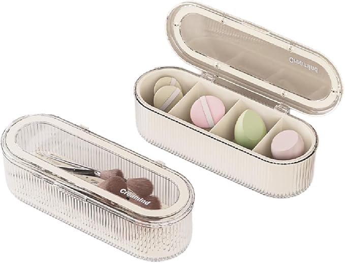 Makeup Brush Holder Organizer, Clear Acrylic Makeup Sponges Organizer, Cosmetic Storage Case with Lid, Display Case for Vanity