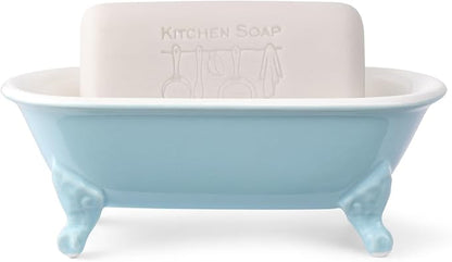 6.5" Ceramic Mini Decorative Clawfoot Bathtub Bar Soap Dish, Kitchen Sponge Holder and Shower Tray for Bathroom, 1 Pack(Baby Blue)