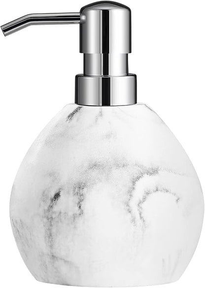 Luxspire Hand Soap Dispenser, 15.2 oz Marble Hand Lotion Bottle, Stainless Steel Pump Lotion Container, Refillable Liquid Hand Soap Jar, Resin Shower Dispensers for Bathroom, Kitchen, Marble White